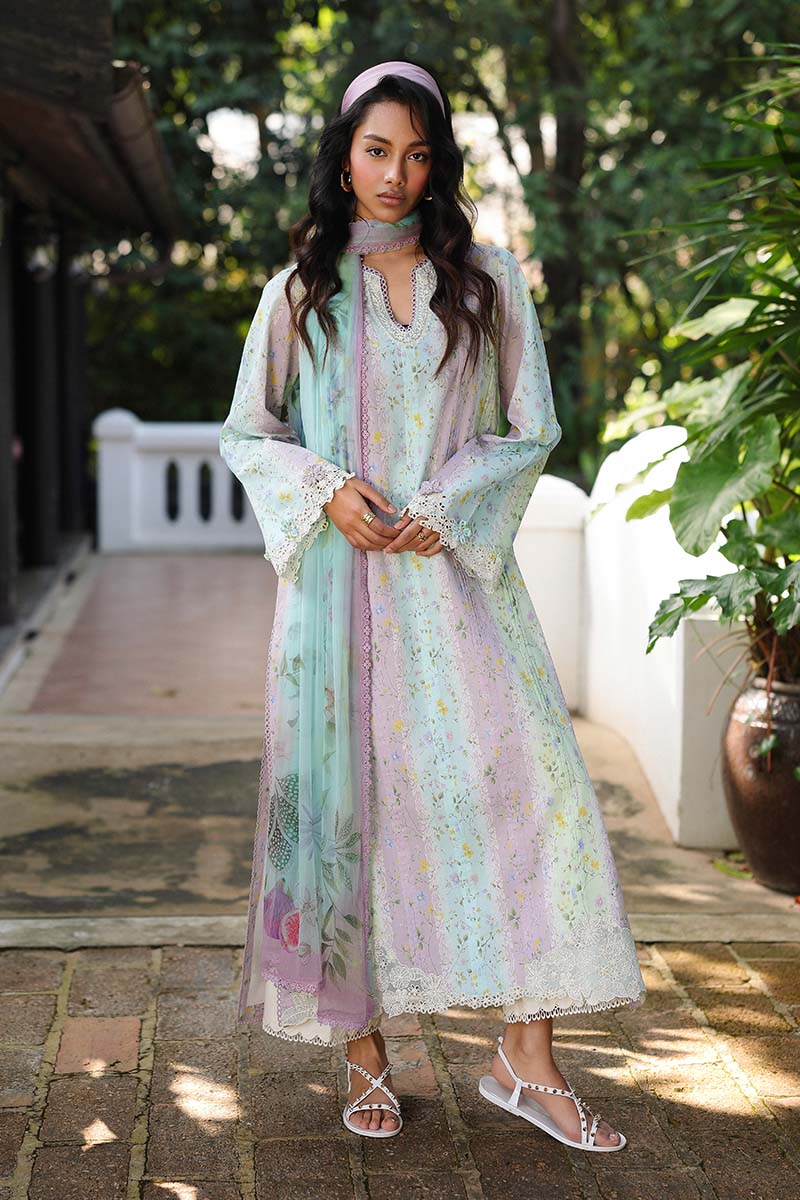 QALAMQAR-UNSTITCHED 3PC LAWN PRINTED EMB SUIT-PK-042