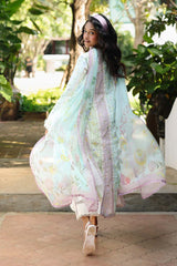 QALAMQAR-UNSTITCHED 3PC LAWN PRINTED EMB SUIT-PK-042