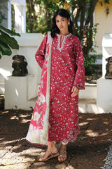 QALAMQAR-3PC LAWN EMBROIDERED PRINTED SHIRT WITH SILK PRINT DUPATTA AND TROUSER-PK-1211