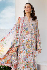 MARIA.B-3PC LAWN PRINTED EMBROIDERED SHIRT WITH CHIFFON PRINT DUPATTA & PRINT TROUSER-PK-3619