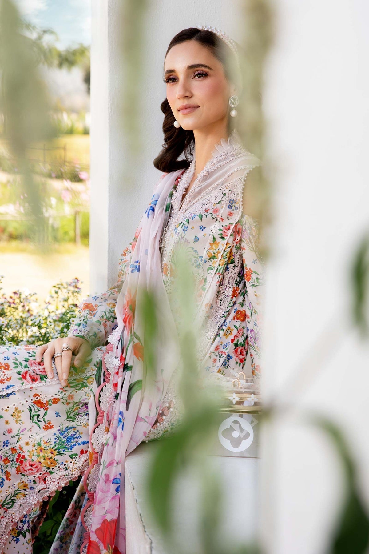 MARIA.B-3PC LAWN PRINTED EMBROIDERED SHIRT WITH CHIFFON PRINT DUPATTA & PRINT TROUSER-PK-3619