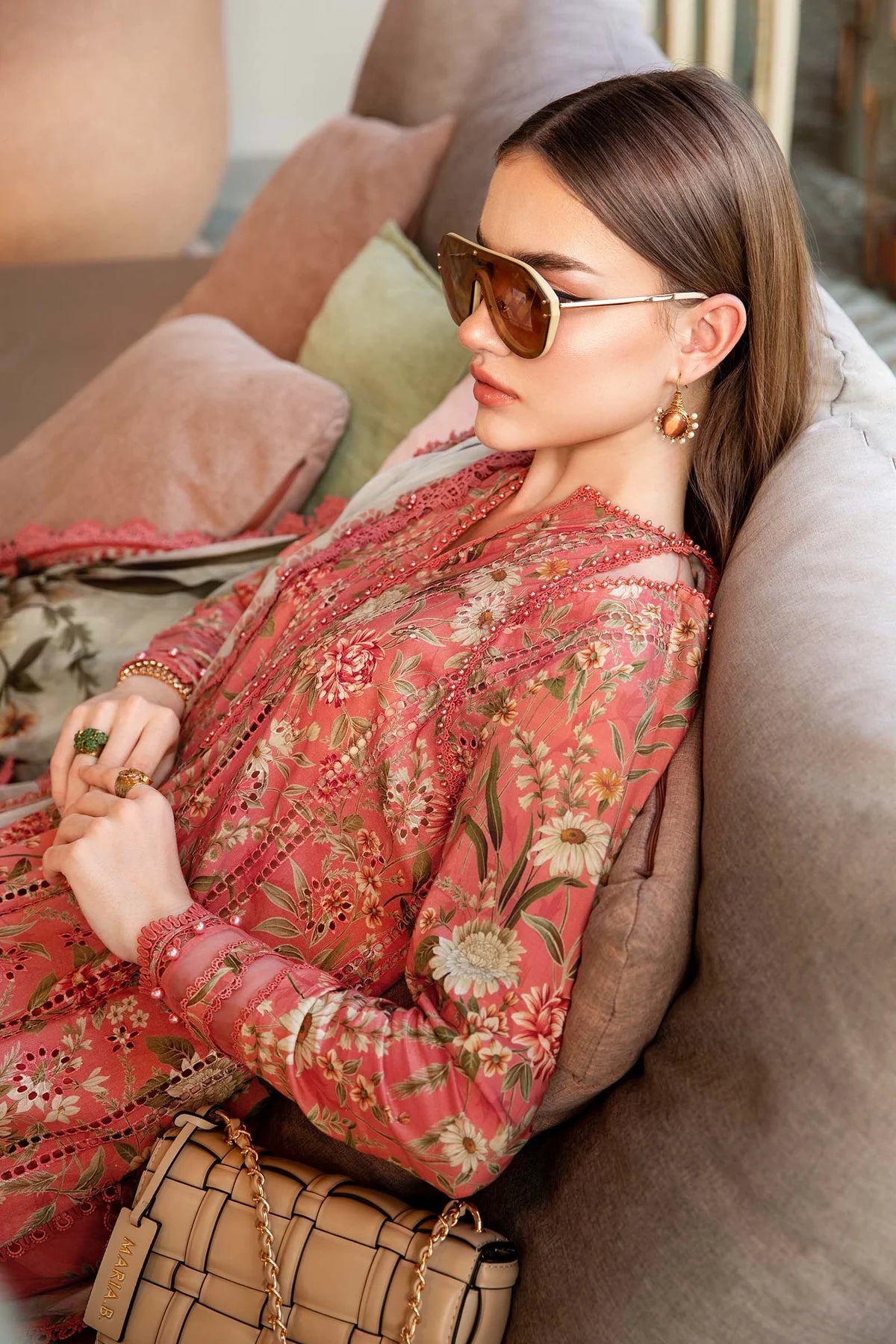 MARIA.B-3PC LAWN PRINT EMBROIDERED SHIRT WITH CHIFFON PRINT DUPATTA & PRINT TROUSER-PK-5617