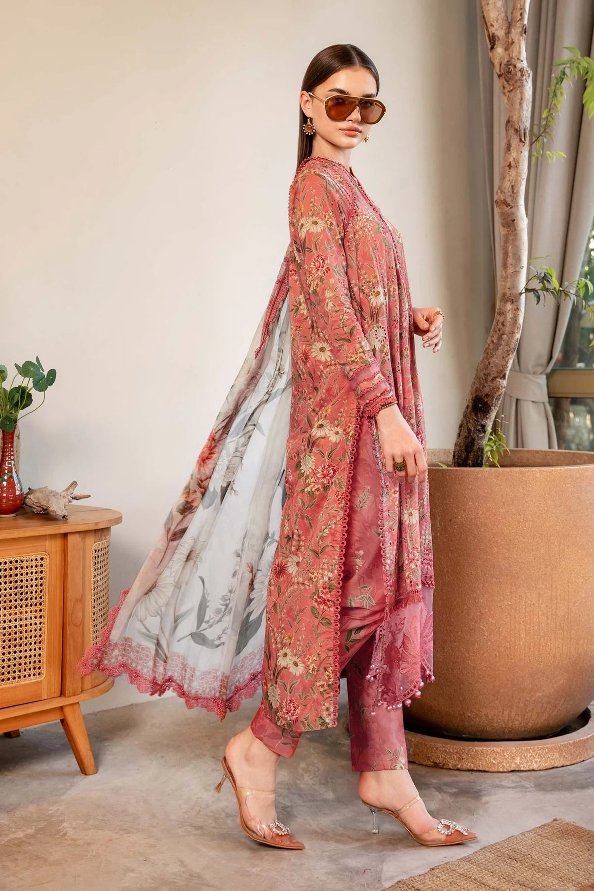 MARIA.B-3PC LAWN PRINT EMBROIDERED SHIRT WITH CHIFFON PRINT DUPATTA & PRINT TROUSER-PK-5617