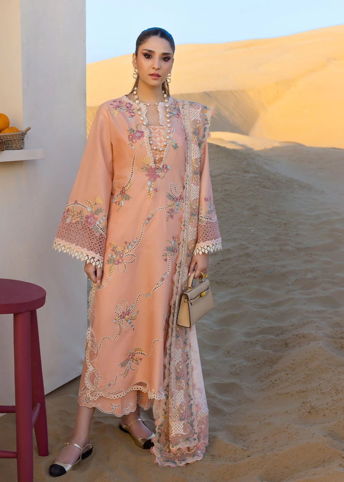 CRIMSON-UNSTITCHED 3PC LAWN CHIKAANKARI EMBROIDERED SUIT-PK-4705