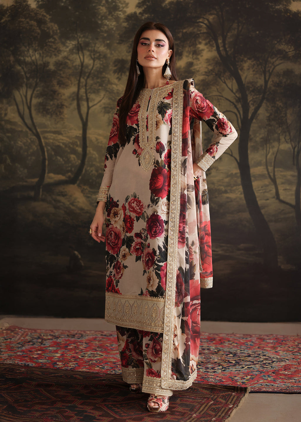 ZAINAB CHOTANI- UNSTITCHED 3PC SHAMOZ SILK PRINT EMBROIDERED SUIT-1706