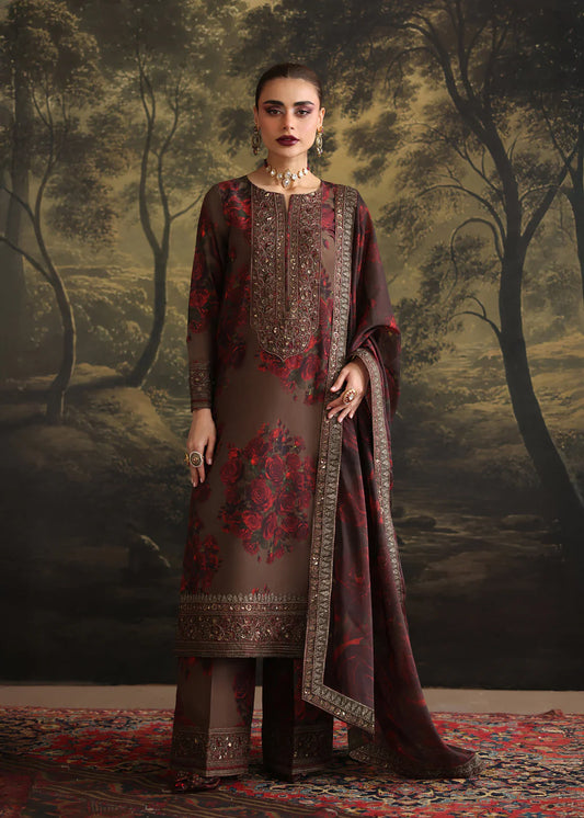 ZAINAB CHOTANI-UNSTITCHED 3PC SHAMOZE SILK PRINTED EMBROIDERED SUIT-PK-5824