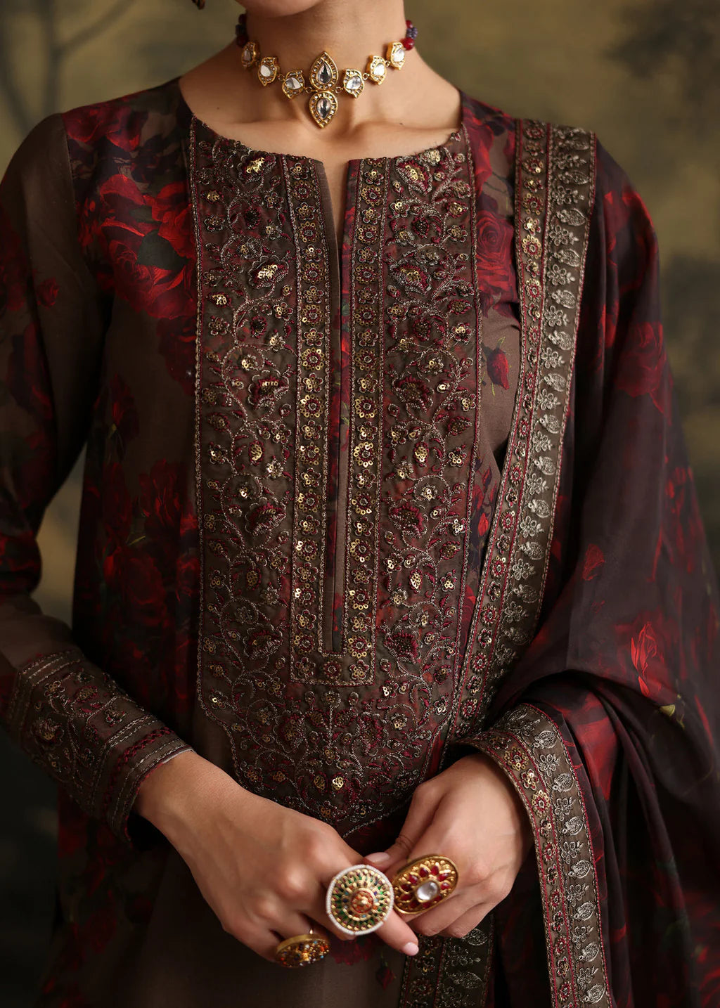ZAINAB CHOTANI-UNSTITCHED 3PC SHAMOZE SILK PRINTED EMBROIDERED SUIT-PK-5824