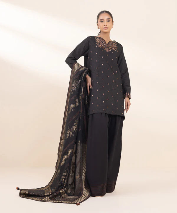 SAPPHIRE- 3PC DHANAK EMBROIDERED SHIRT WITH TWILL PRINT SHAWL & TROUSER-EP-5486