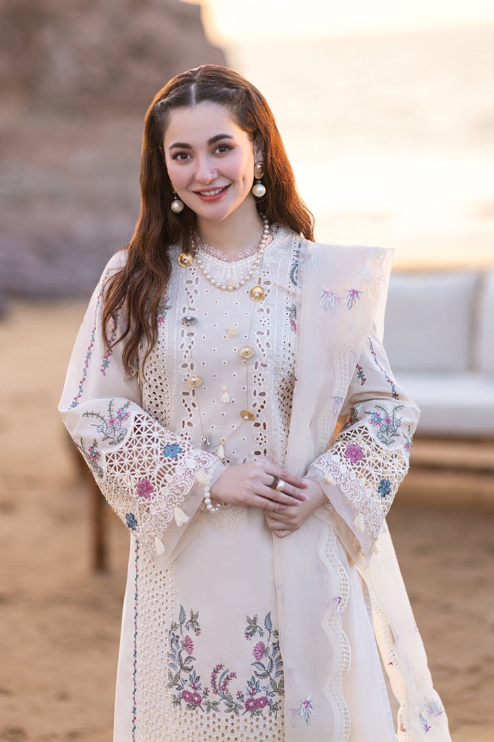 QALAMQAR- 3PC CHIKENKARI LAWN EMBROIDERED SHIRT WITH ORGANZA HEAVY EMBROIDERED READY TO WEAR DUPATTA-EP-5209