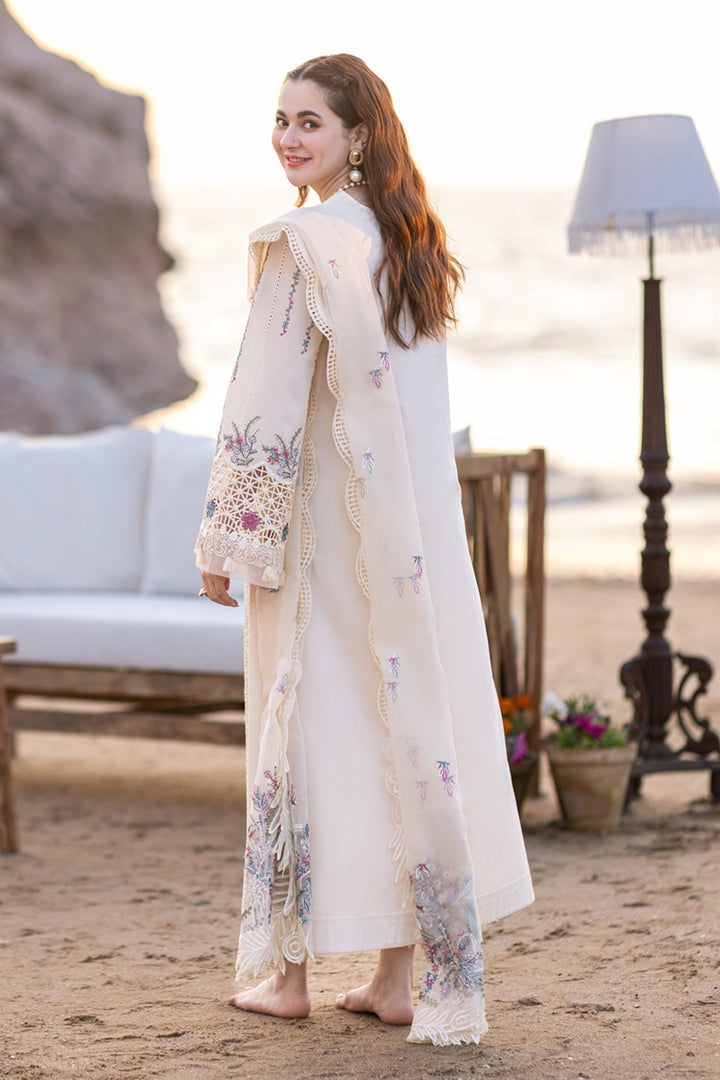 QALAMQAR- 3PC CHIKENKARI LAWN EMBROIDERED SHIRT WITH ORGANZA HEAVY EMBROIDERED READY TO WEAR DUPATTA-EP-5209
