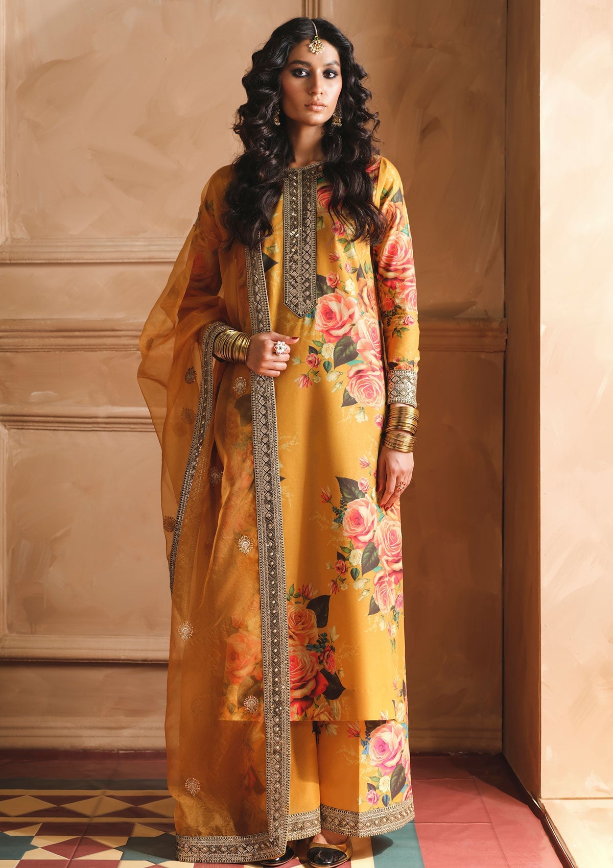 ZAINAB CHOTANI-UNSTITCHED 3PC SHAMOZE SILK PRINTED EMBROIDERED SUIT-PK-1726