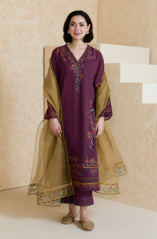 ZARA SHAHJAHAN - UNSTITCHED 3PC LAWN EMBROIDERED SUIT-PK-5732