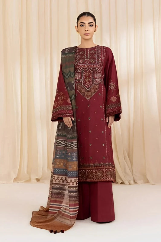 SAPPHIRE-UNSTITCHED 3PC DHANAK EMBROIDERED SUIT-PK-3746