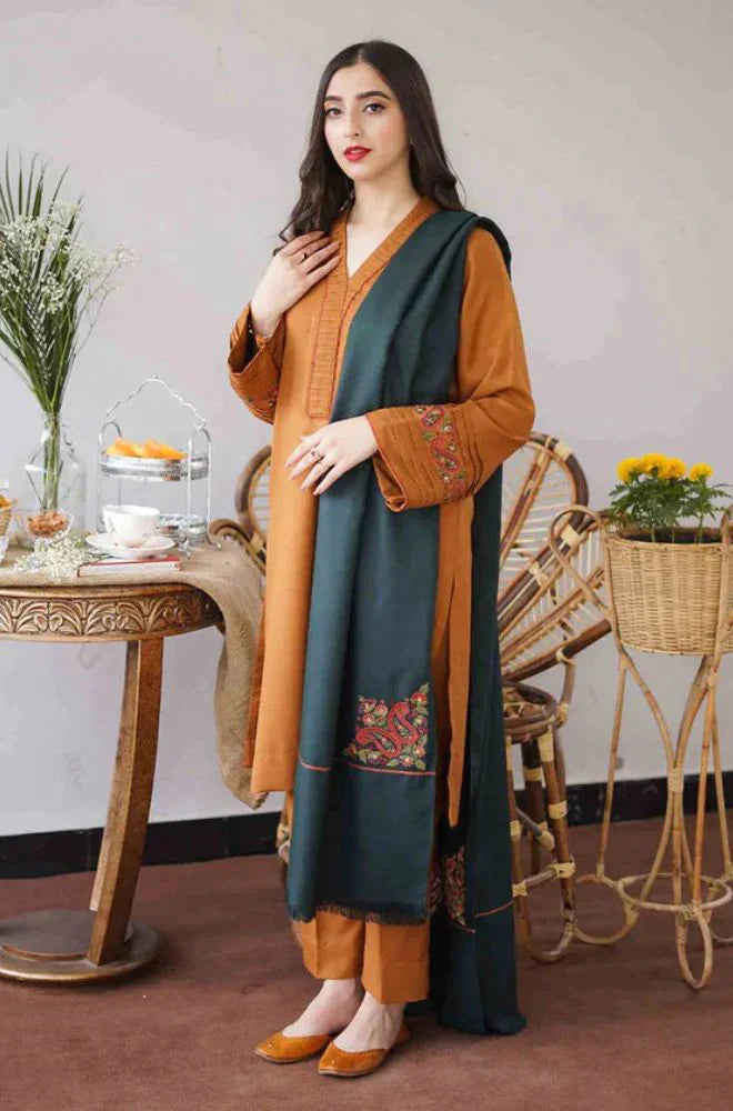 AISLING-3PC DHANAK EMBROIDERED SHIRT WITH DHANAK EMBROIDERED SHAWL & TROUSER-PK-5096