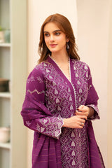 MIRAKHI-3PC LAWN CHIKENKARI EMBROIDERED SHIRT WITH LAWN TUBE SLUB DUPATTA-PK-5673