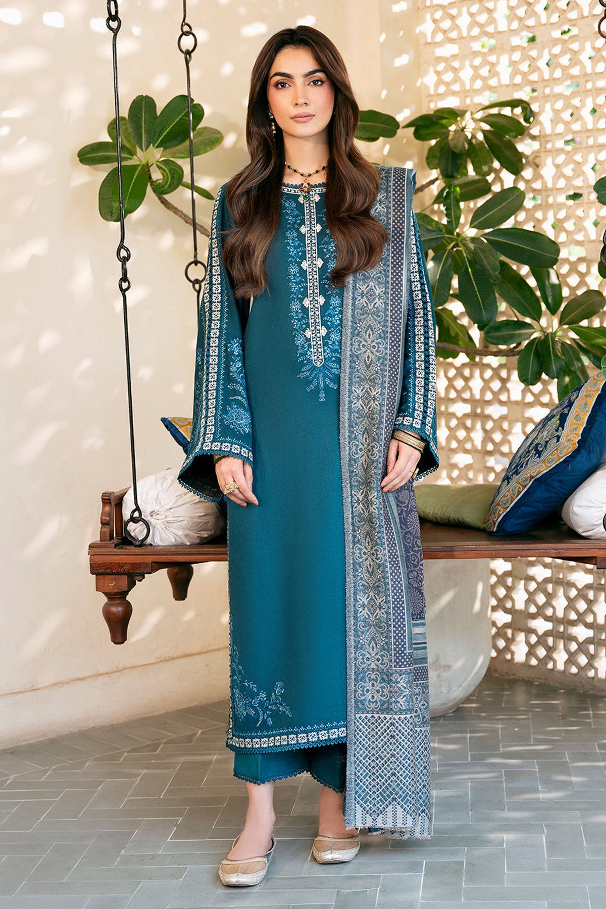IZEL-UNSTITCHED 3PC DHANAK EMBROIDERED SUIT-PK-4387