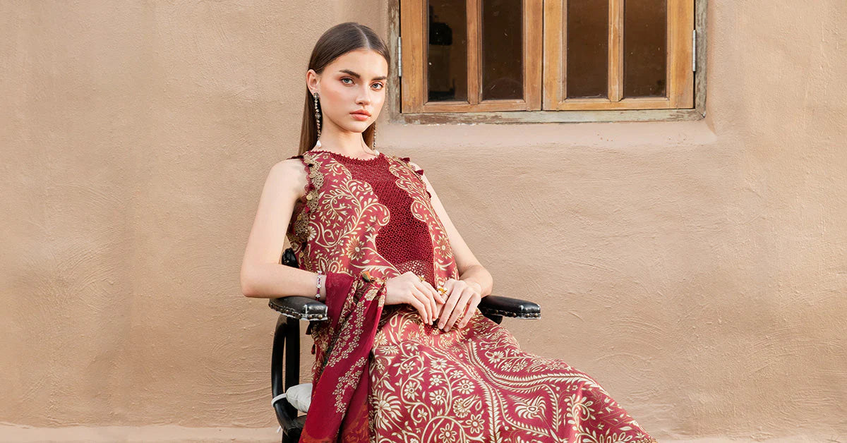 MARIA.B-3PC LAWN EMBROIDERED PRINTED SHIRT WITH CHIFFON PRINT DUPATTA AND PRINT TROUSER-PK-5661