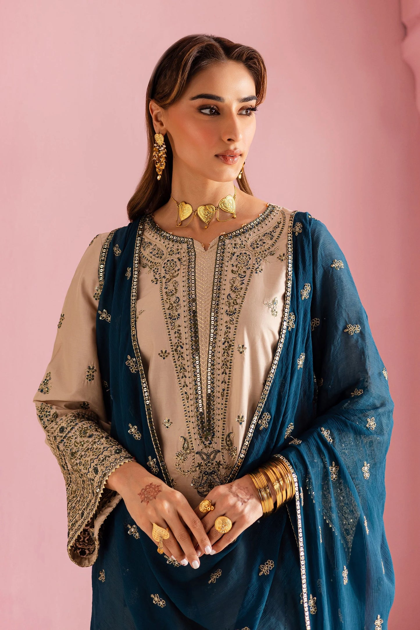 BATIK-UNSTITCHED 3PC DHANAK HEAVY EMBROIDERED SUIT-PK-5814