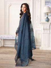 MOHAGNI-3PC LAWN PRINTED EMBROIDERED SHIRT WITH ORGANZA EMBROIDERED DUPATTA AND PRINT TROUSER-PK-1209