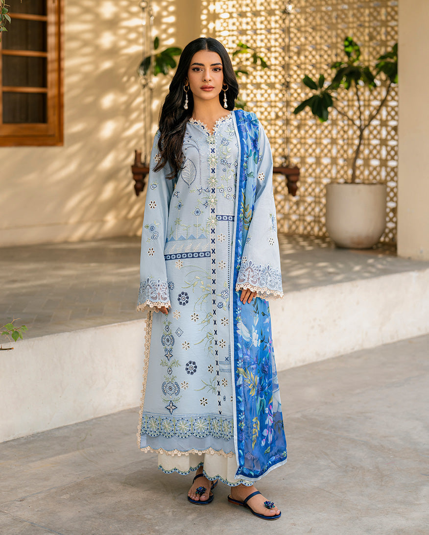 QALAMQAR-UNSTITCHED 3PC LAWN EMBROIDERED SUIT-PK-4717
