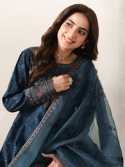 MOHAGNI-3PC LAWN PRINTED EMBROIDERED SHIRT WITH ORGANZA EMBROIDERED DUPATTA AND PRINT TROUSER-PK-1209