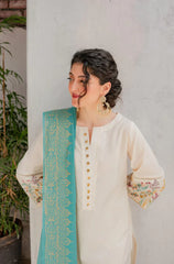 AISLING- 3PC DHANAK EMBROIDERED SHIRT WITH WOOL PRINT SHAWL AND EMBROIDERED TROUSER- EP-5055