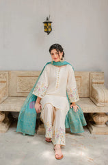 AISLING- 3PC DHANAK EMBROIDERED SHIRT WITH WOOL PRINT SHAWL AND EMBROIDERED TROUSER- EP-5055