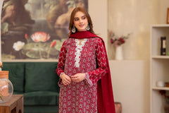 MIRAKHI-3PC LAWN CHIKENKARI EMBROIDERED SHIRT WITH LAWN TUBE SLUB DUPATTA-PK-5670