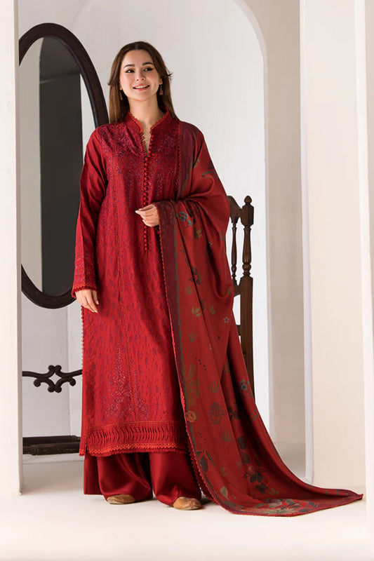 SOBIA NAZIR - 3PC DHANAK EMBROIDERED SHIRT WITH TWILL PRINTED SHAWL AND TROUSER-PK-5537