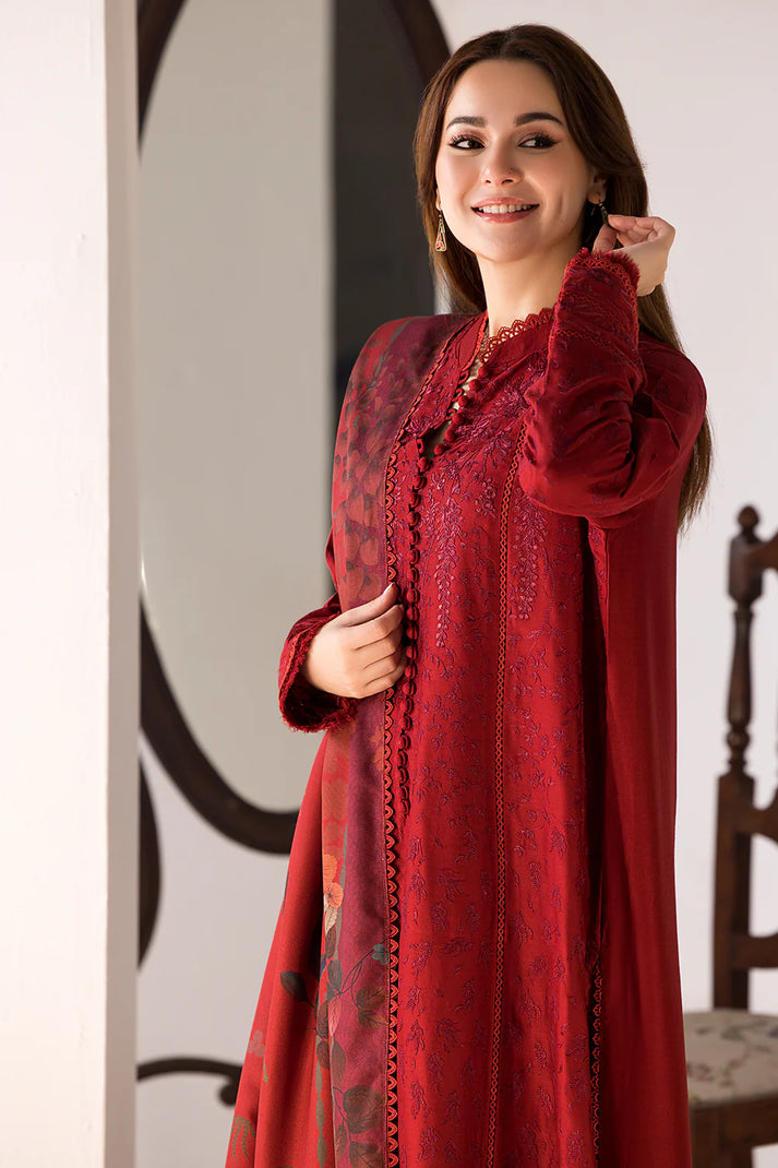 SOBIA NAZIR - 3PC DHANAK EMBROIDERED SHIRT WITH TWILL PRINTED SHAWL AND TROUSER-PK-5537