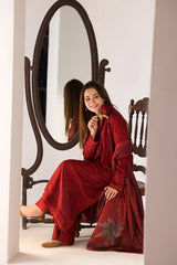 SOBIA NAZIR - 3PC DHANAK EMBROIDERED SHIRT WITH TWILL PRINTED SHAWL AND TROUSER-PK-5537