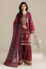 JAZMIN-3PC LAWN PRINTED EMBROIDERED SHIRT WITH BLOSSOM PRINTED DUPATTA AND PRINTED EMB TROUSER-PK-1206