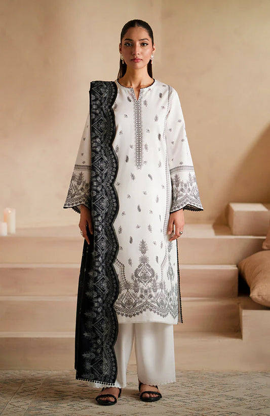 SERAN - 3PC DHANAK EMBROIDERED SHIRT WITH DHANAK EMBROIDERED SHIRT & TROUSER-PK-3163