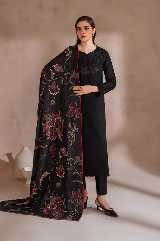 IZNIK-3PC DHANAK EMBROIDERED SHIRT WITH DHANAK EMBROIDERED SHAWL & TROUSER-EP-5511