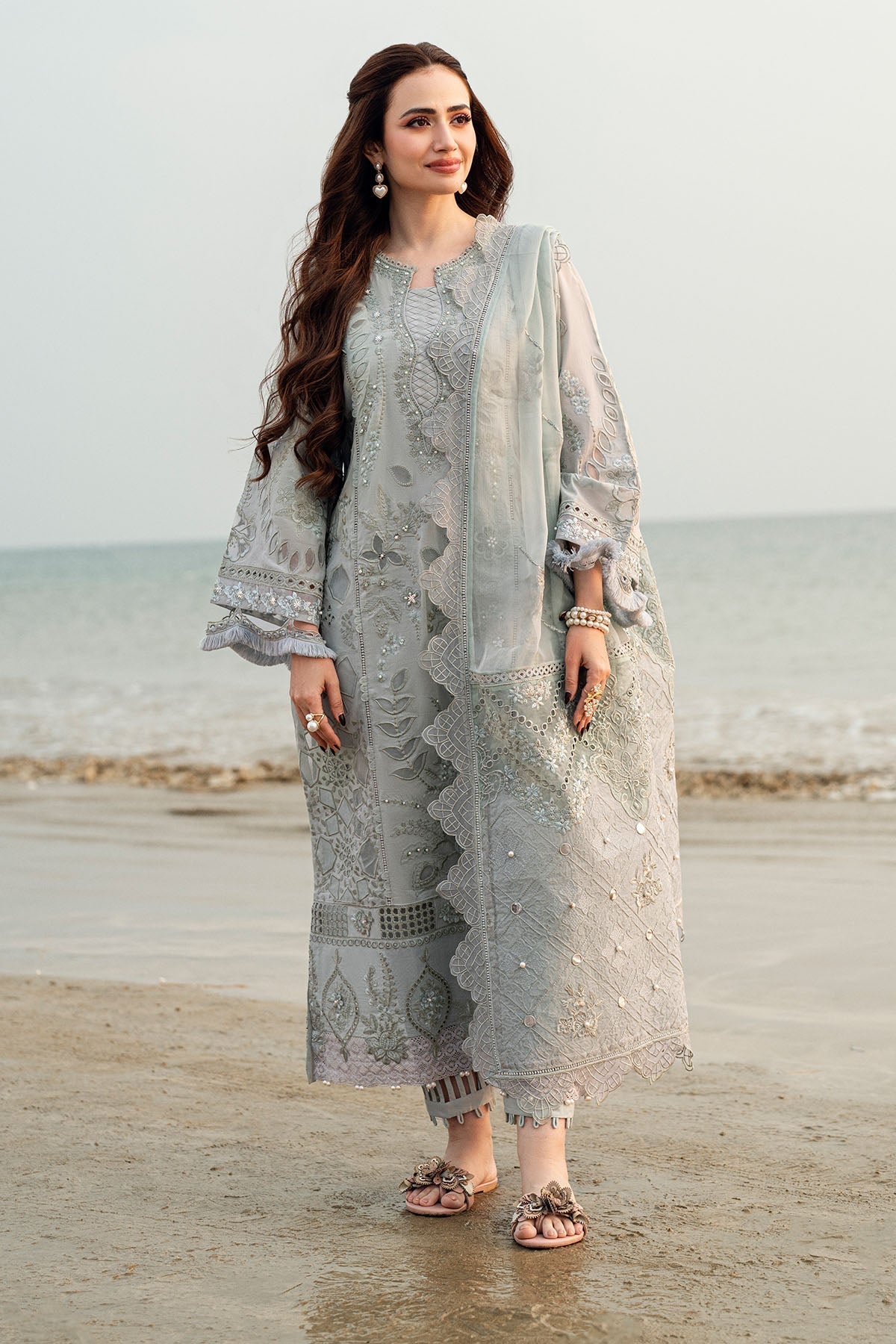 NUREH-UNSTITCHED 3PC LAWN LASER WORK EMBROIDERED SUIT-PK-4746