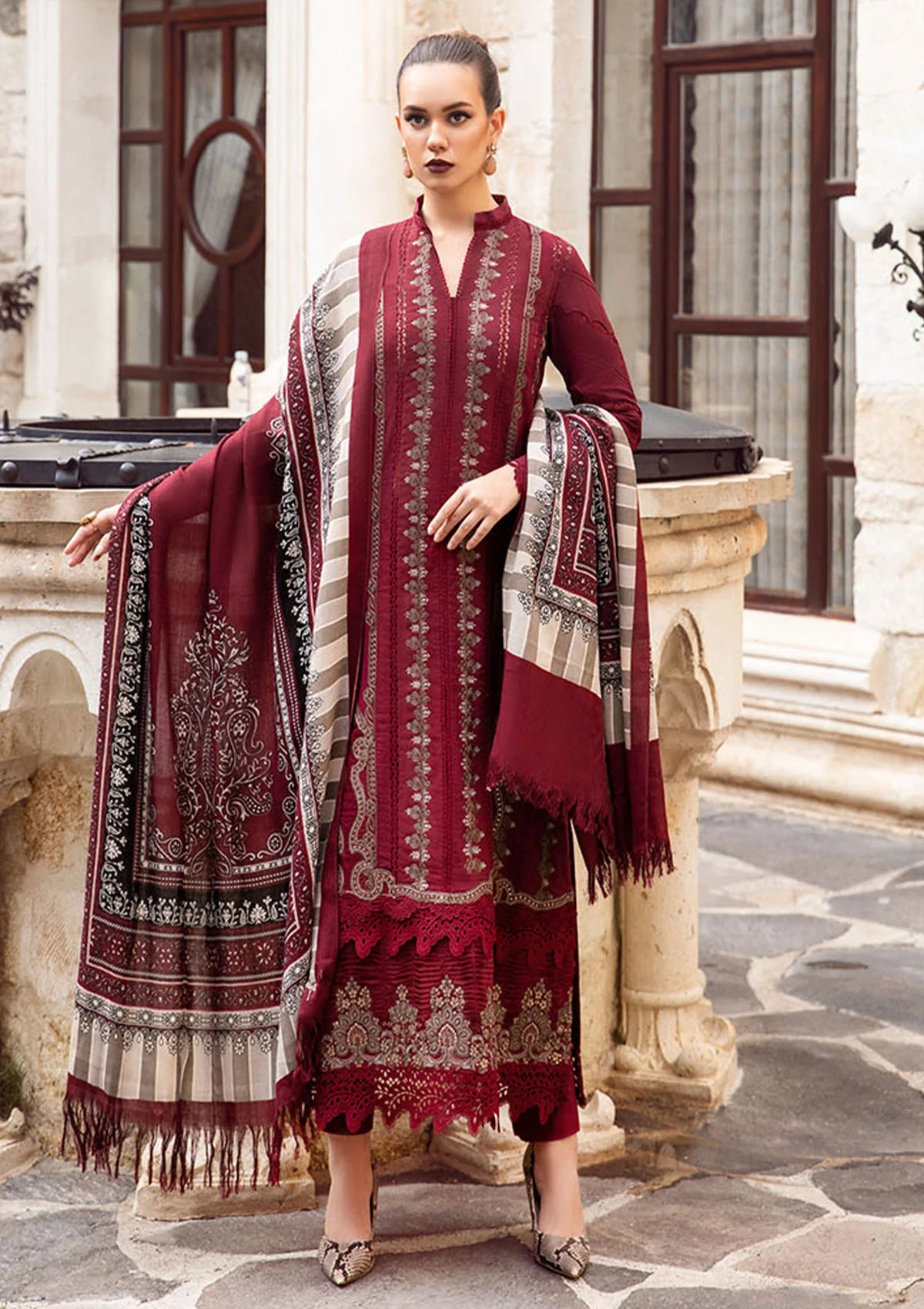 MARIA B - UNSTITCHED 3PC DHANAK EMBROIDERED SUIT-PK-5741