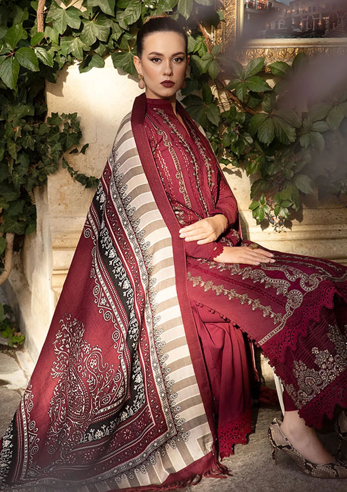 MARIA B - UNSTITCHED 3PC DHANAK EMBROIDERED SUIT-PK-5741