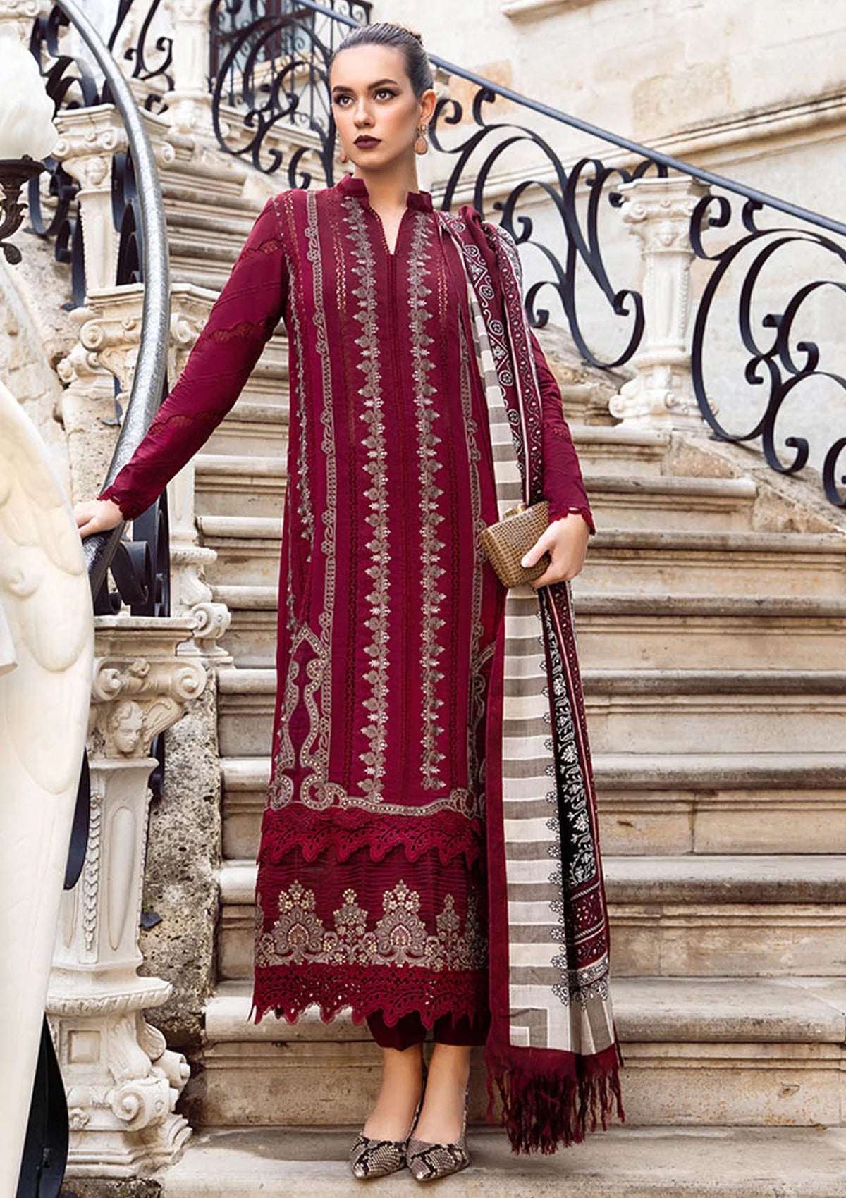 MARIA B - UNSTITCHED 3PC DHANAK EMBROIDERED SUIT-PK-5741