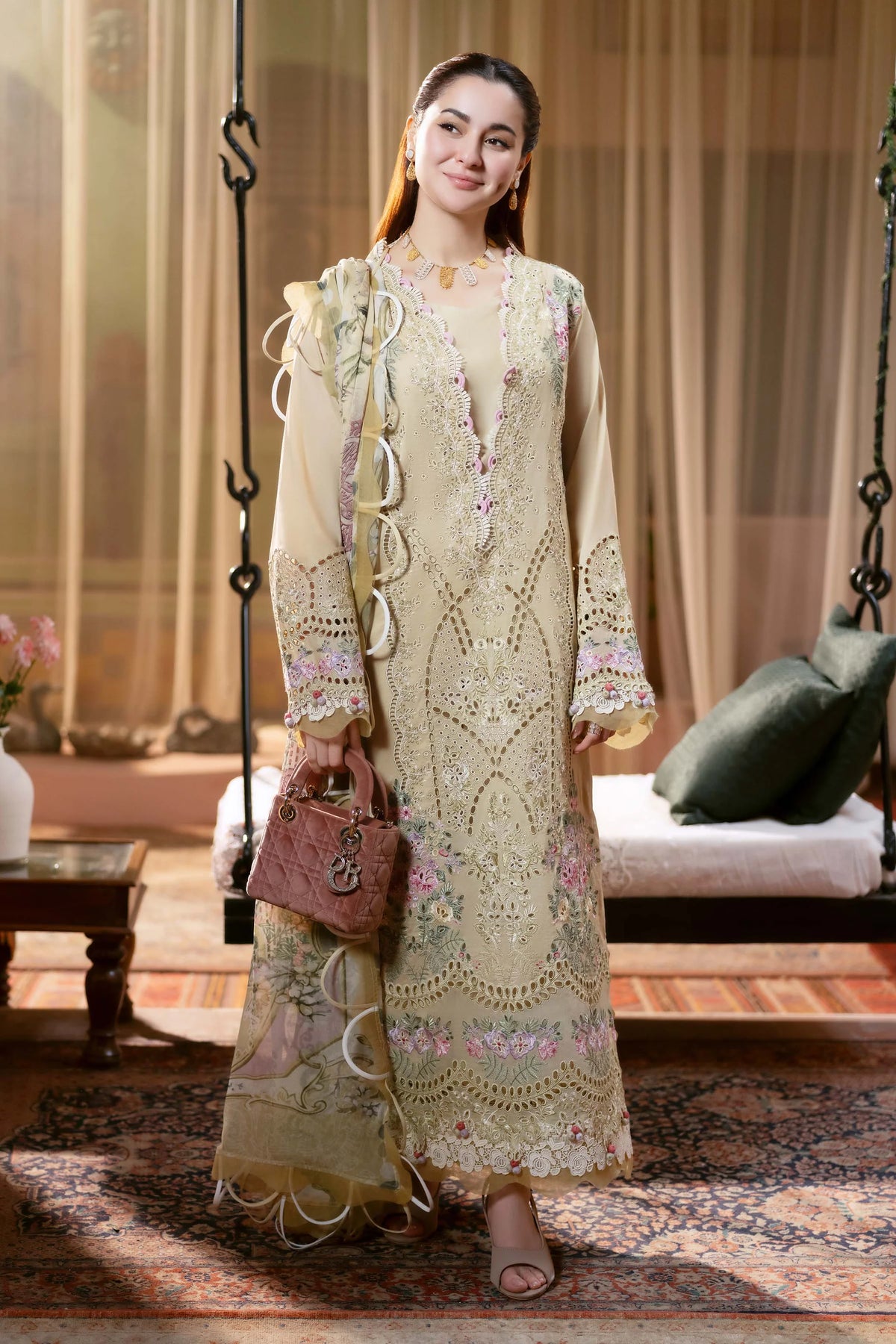JADE-UNSTITCHED 3PC LAWN CHIKANKARI EMB SUIT-PK-4505
