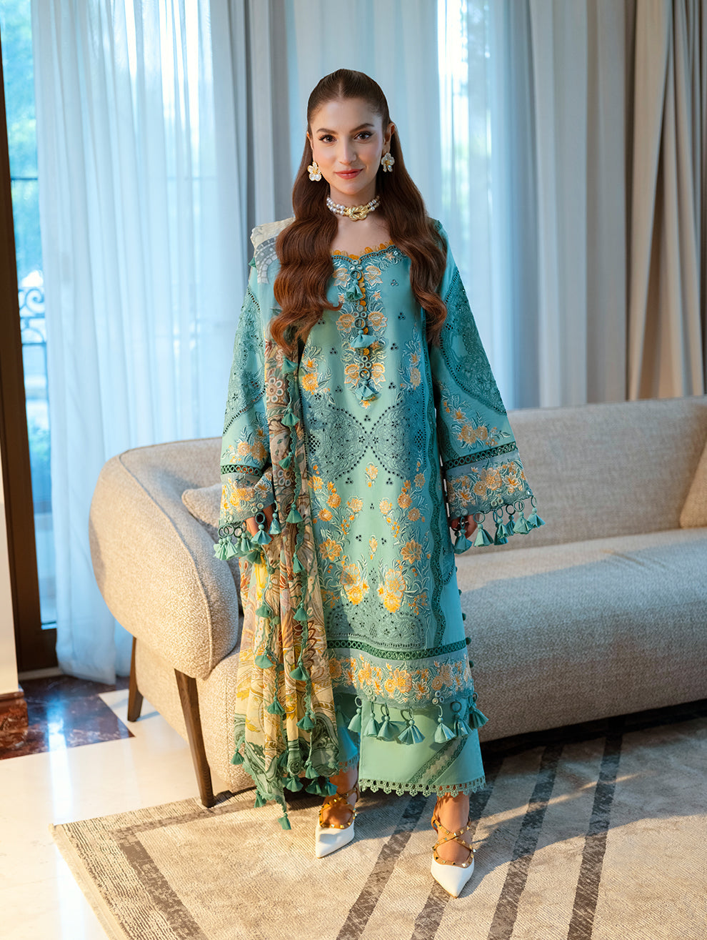 JADE-UNSTITCHED 3PC LAWN CHIKANKAARI EMBROIDERED SUIT-PK-4788