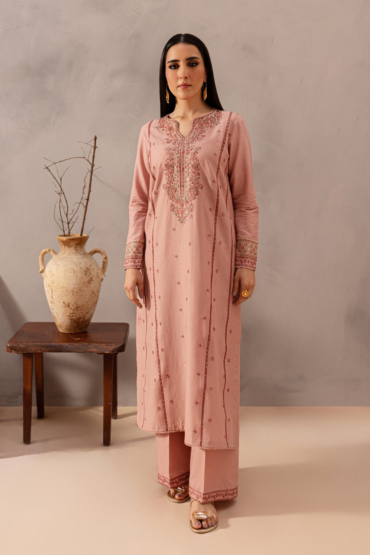 BATIK-2PIECE DHANAK EMBROIDERED SHIRT WITH DHANAK EMB TROUSER-PK-15017