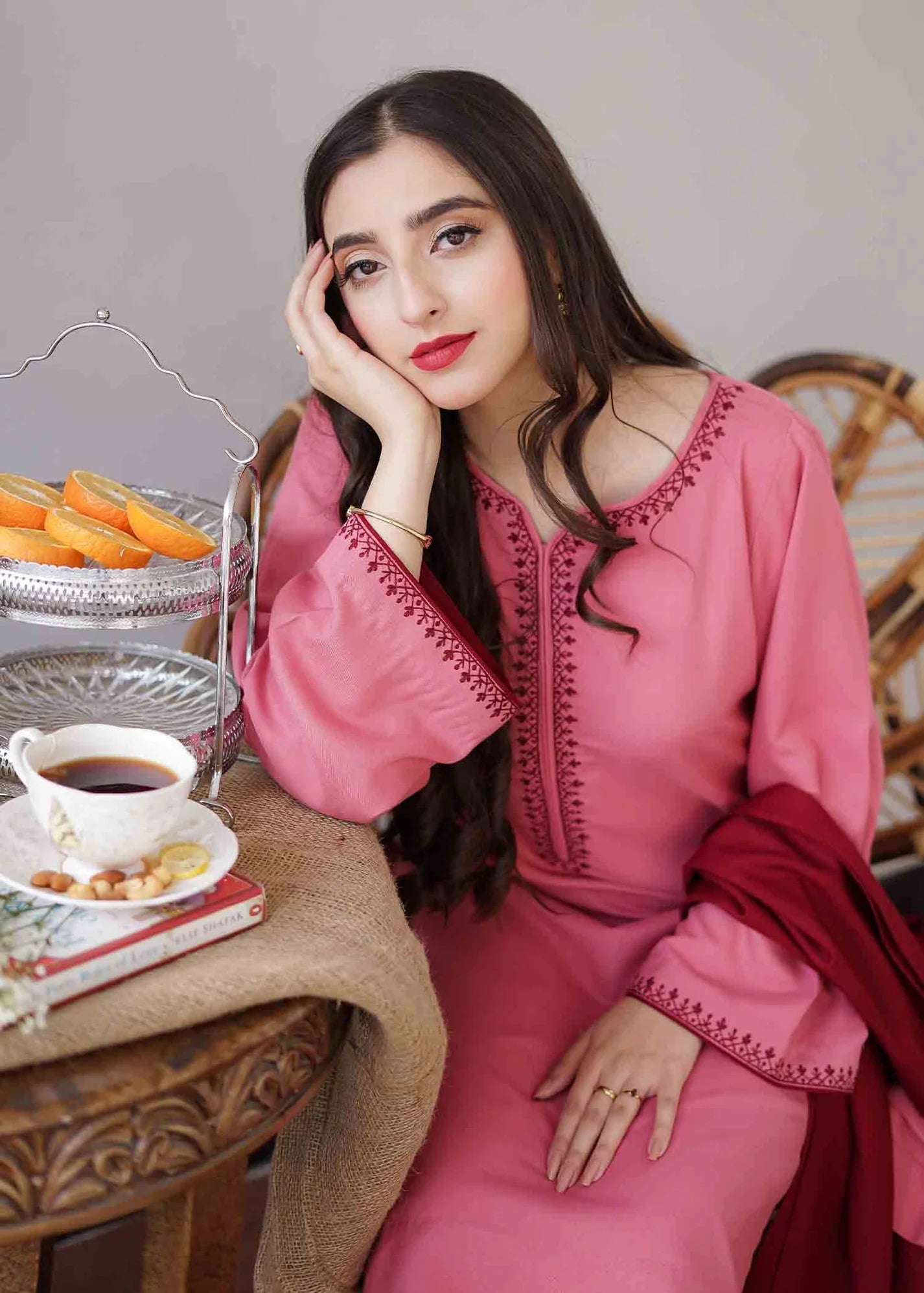 AISLING 3PC DHANAK EMBROIDERED SHIRT  WITH DHANAK EMBROIDERED SHAWL- EP-5097