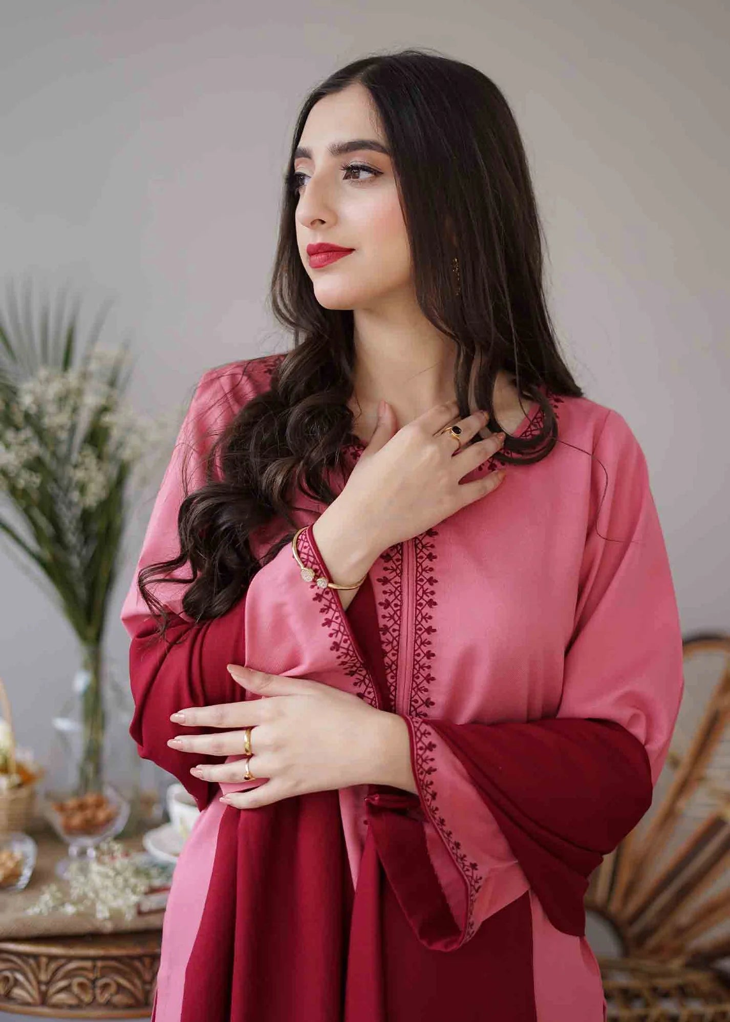 AISLING 3PC DHANAK EMBROIDERED SHIRT  WITH DHANAK EMBROIDERED SHAWL- EP-5097