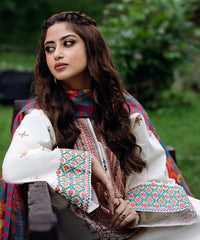 SAPPHIRE- 3PC DHANAK EMBROIDERED SHIRT WITH COUTRAI PRINT SHAWL & TROUSER-EP-5437