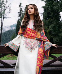 SAPPHIRE- 3PC DHANAK EMBROIDERED SHIRT WITH COUTRAI PRINT SHAWL & TROUSER-EP-5437