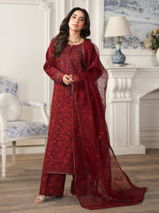 MOHAGNI-3PC LAWN PRINTED EMBROIDERED SHIRT WITH ORGANZA EMBROIDERED DUPATTA AND PRINT TROUSER-PK-1207