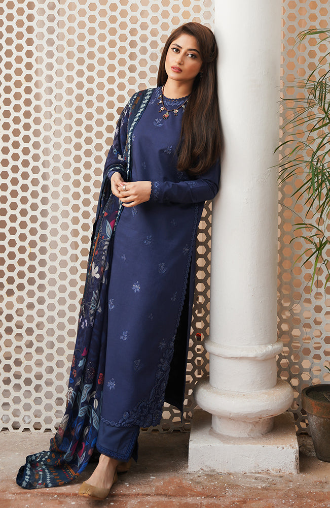 SERAN-UNSTITCHED 3PC DHANAK EMBROIDERED SUIT-PK-3511