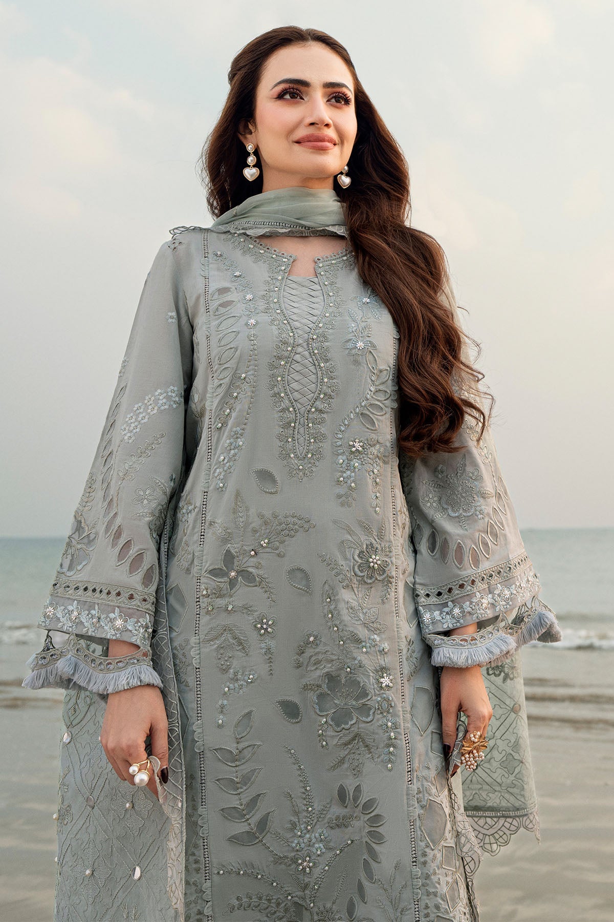 NUREH-UNSTITCHED 3PC DHANAK LASER WORK EMBROIDERED SUIT-PK-3691