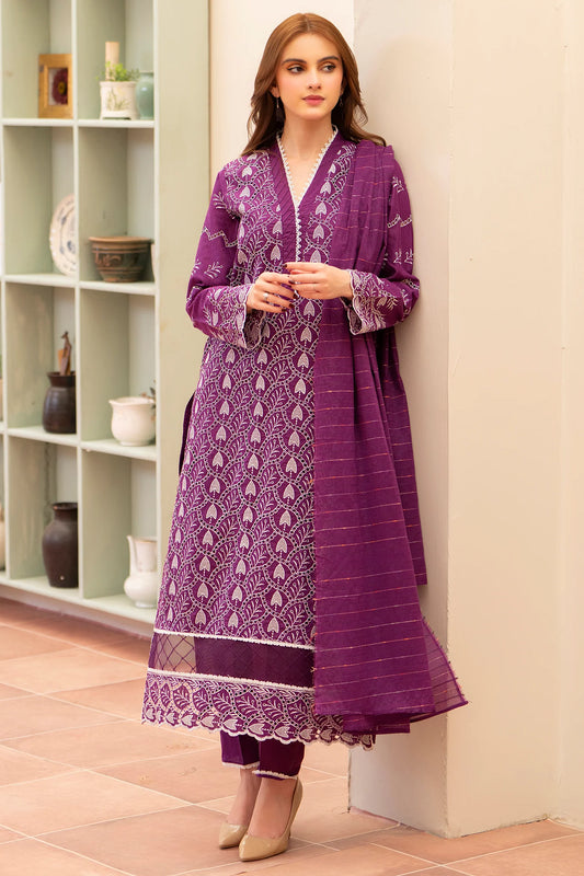 MIRAKHI-3PC LAWN CHIKENKARI EMBROIDERED SHIRT WITH LAWN TUBE SLUB DUPATTA-PK-5673