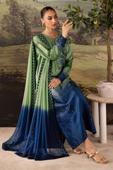 NUREH-UNSTITCHED 3PC SHAMOZE SILK PRINTED SEQUENCE EMBROIDERED SUIT-PK-4330